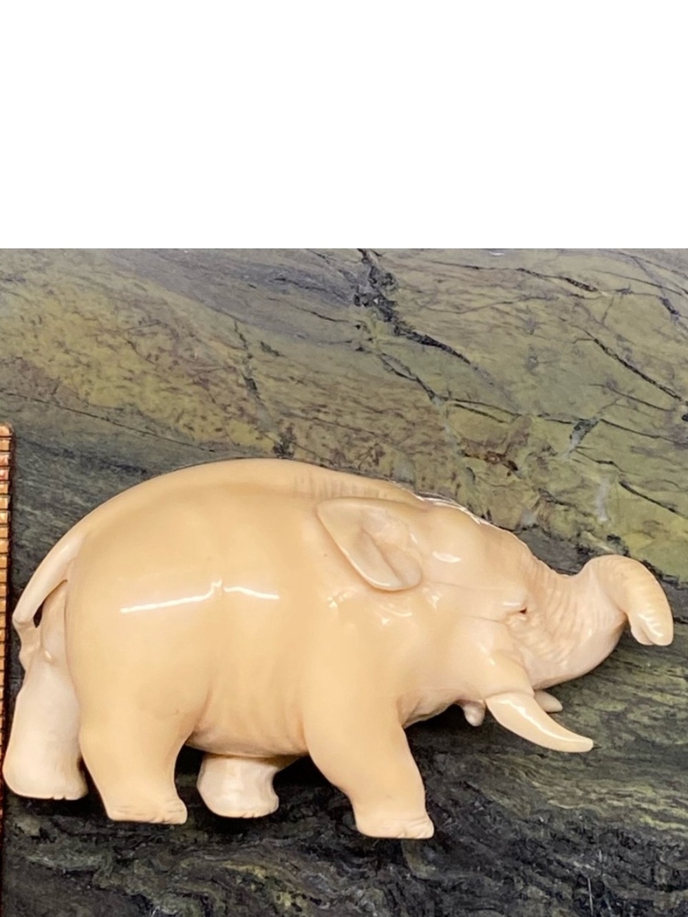 Elegant Elephant Figurine Hand Carved Cream Vintage Artisan